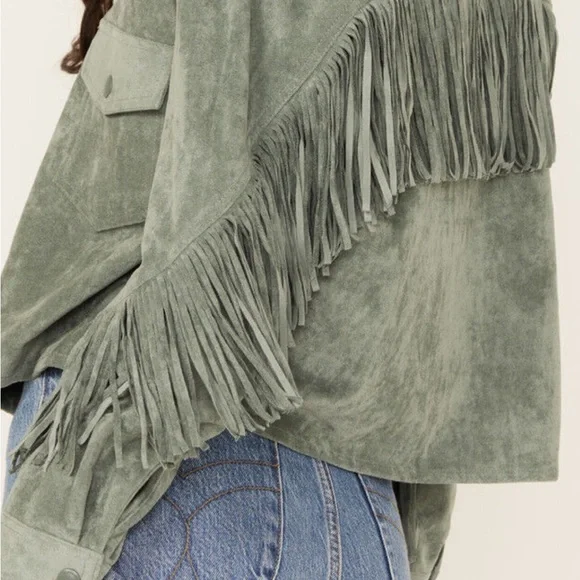 Blank NYC Sage Green Suede Fringe Jacket - Picture 2 of 4